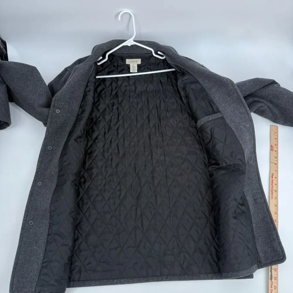 J Crew Overcoat Jacket Wool Blend HEAVY Quilted Lined Gray Long Preppy Size XL